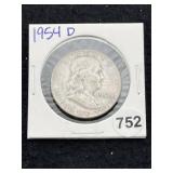 1954 D Franklin Half Dollar Silver Coin