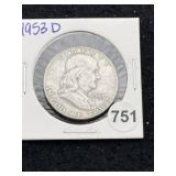 1953 D Franklin Half Dollar Silver Coin
