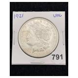 1921 UNC Morgan Silver Dollar Coin
