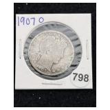 1907 O Barber Half Dollar Silver Coin