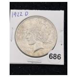 1922 D Peace Silver Dollar Coin