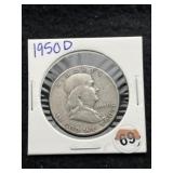1950 D Franklin Half Dollar Silver Coin