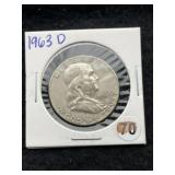1963 D Franklin Half Dollar Silver Coin