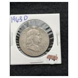 1963 D Franklin Half Dollar Silver Coin