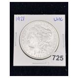 1921 UNC Morgan Silver Dollar Coin
