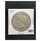 1924 Peace Silver Dollar Coin