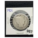 1901 Barber Half Dollar Silver Coin
