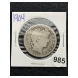 1904 Barber Half Dollar Silver Coin