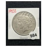 1922 Peace Silver Dollar Coin