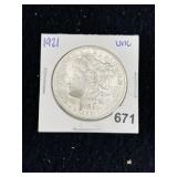 1921 UNC Morgan Silver Dollar Coin