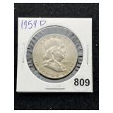 1959 D Franklin Half Dollar Silver Coin