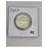 1964 D Washington Quarter Silver Coin