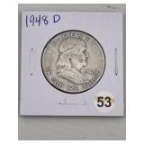 1948 D Franklin Half Dollar Silver Coin