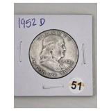 1952 D Franklin Half Dollar Silver Coin