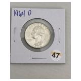 1964 D Washington Quarter Silver Coin