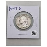 1947 D Washington Quarter Silver Coin