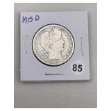 1915 D Barber Half Dollar Silver Coin