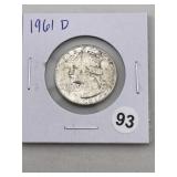 1961 D Washington Quarter Silver Coin