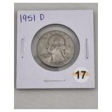 1951 D Washington Quarter Silver Coin