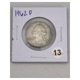 1962 D Washington Quarter Silver Coin