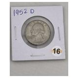 1952 D Washington Quarter Silver Coin