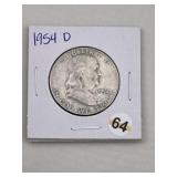 1954 D Franklin Half Dollar Silver Coin