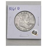 1961 D Franklin Half Dollar Silver Coin