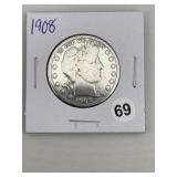 1908 Barber Half Dollar Silver Coin