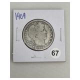 1909 Barber Half Dollar Silver Coin