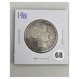 1901 Barber Half Dollar Silver Coin