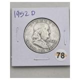 1952 D Franklin Half Dollar Silver Coin