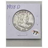 1958 D Franklin Half Dollar Silver Coin
