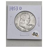 1953 D Franklin Half Dollar Silver Coin
