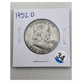 1952 D Franklin Half Dollar Silver Coin
