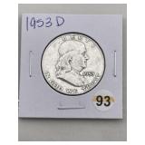 1953 D Franklin Half Dollar Silver Coin