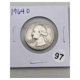 1964 D Washington Quarter Silver Coin