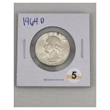 1964 D Washington Quarter Silver Coin