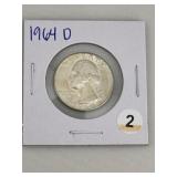 1964 D Washington Quarter Silver Coin