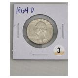 1964 D Washington Quarter Silver Coin