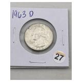 1963 D Washington Quarter Silver Coin