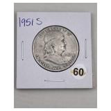 1951 S Franklin Half Dollar Silver Coin