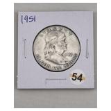 1951 Franklin Half Dollar Silver Coin