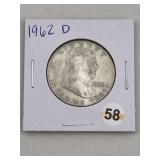 1962 D Franklin Half Dollar Silver Coin