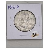 1951 D Franklin Half Dollar Silver Coin