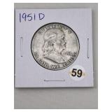 1951 D Franklin Half Dollar Silver Coin