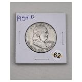 1954 D Franklin Half Dollar Silver Coin