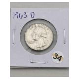 1963 D Washington Quarter Silver Coin