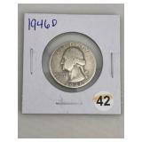 1946 D Washington Quarter Silver Coin