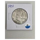 1951 Franklin Half Dollar Silver Coin