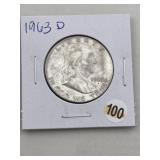 1963 D Franklin Half Dollar Silver Coin